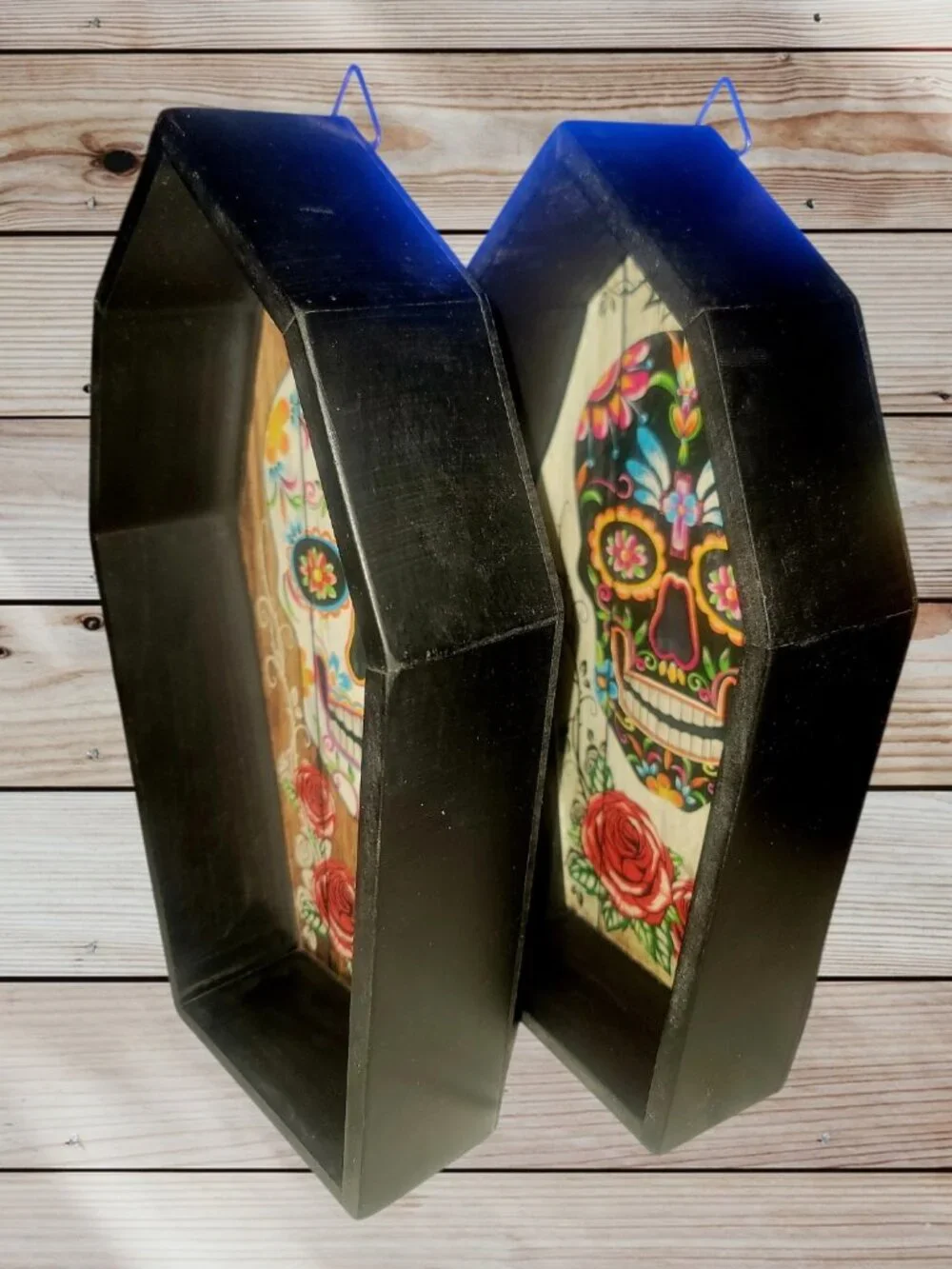 Set of 2 -Day of the Dead-Skull Coffin Shadowbox Wall Decor - Dia de los Muertos